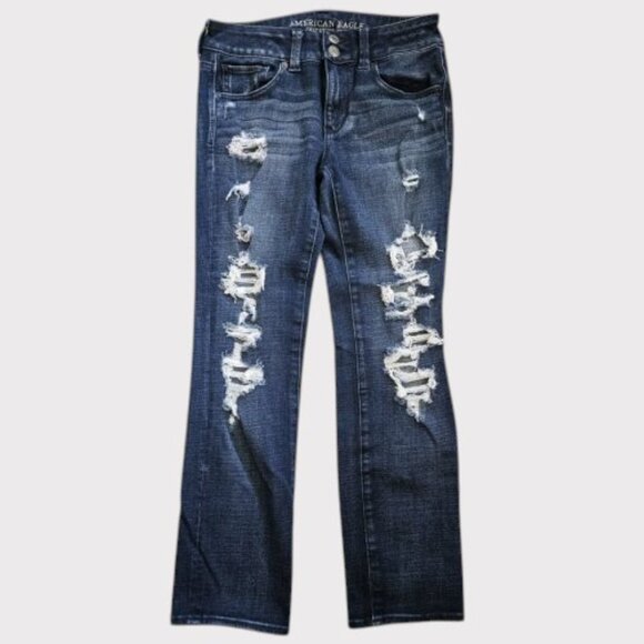 AMERICAN EAGLE 360 Super Super Stretch Distressed Jeans Ladies Size 4 Cropped - Picture 5 of 7